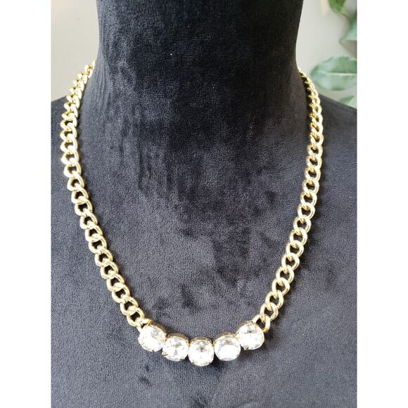 Women Gold Chain Necklace Clear Crystal Accent Lobster Clasp Elegant Minimalist - Picture 2 of 6